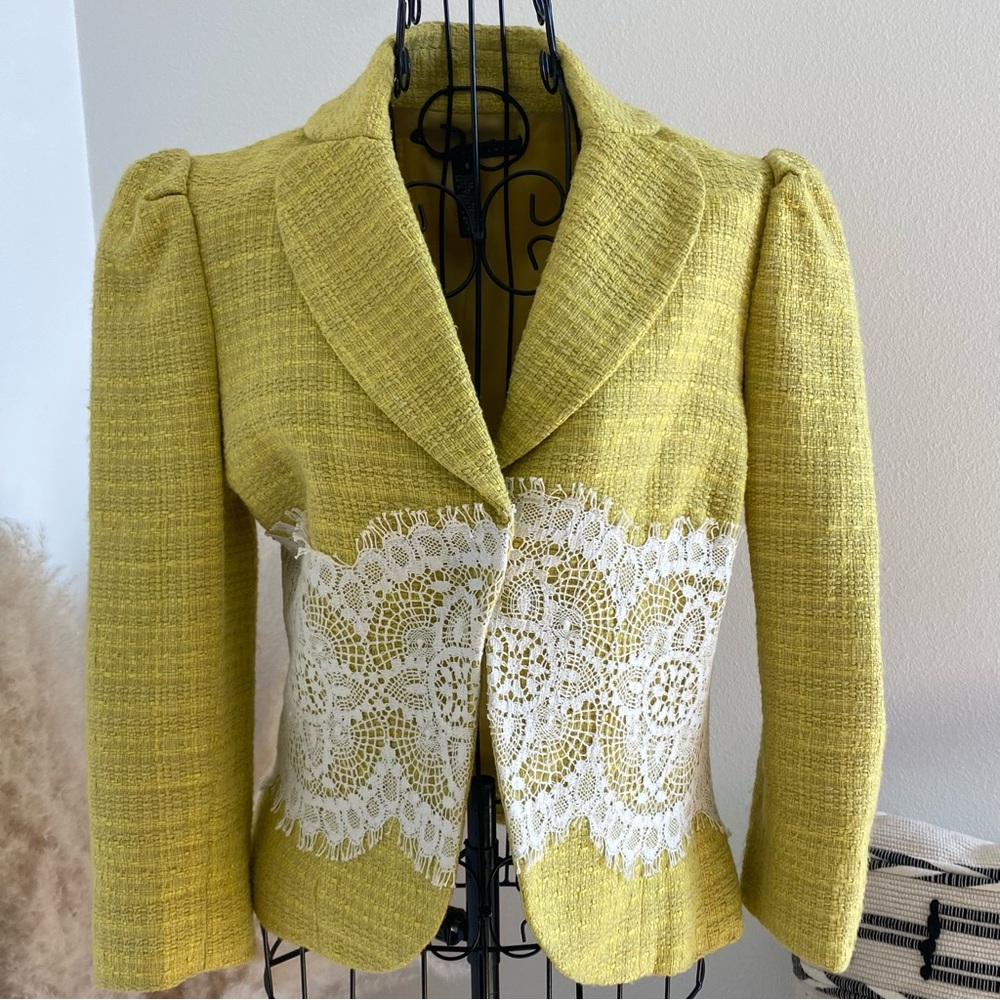 SOLD Robert Rodriguez Cropped Yellow Tweed Blazer Jacket - Picture 1 of 11
